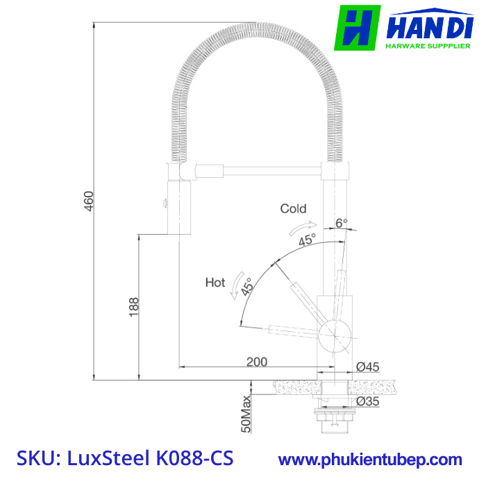 Vòi rửa chén nóng lạnh MALLOCA LuxSteel K088-CS