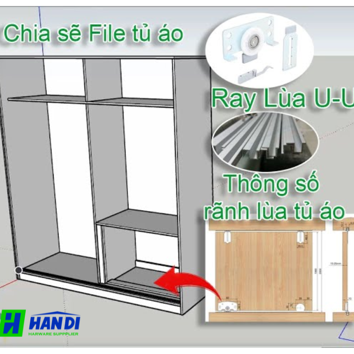 Bánh xe cửa lùa tủ áo U-U loại có tăng chỉnh