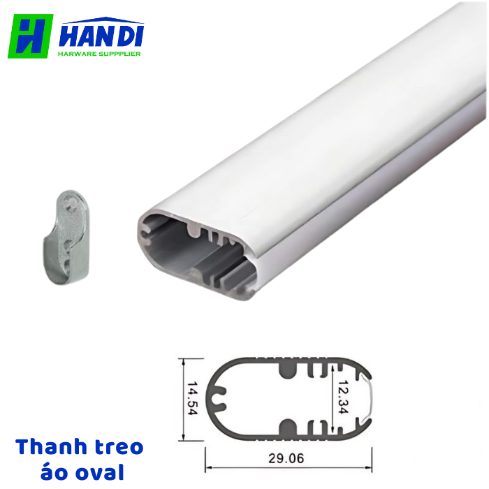 Thanh nhôm oval treo áo tích hợp khe đèn LED