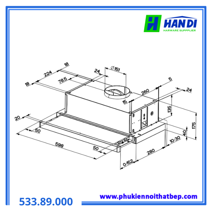 Máy hút mùi âm tủ HAFELE HC-H6013TB 533.89.000
