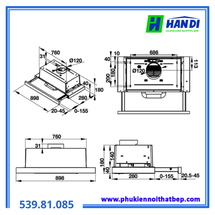 Máy hút mùi âm tủ HAFELE HH-TI90D 539.81.085