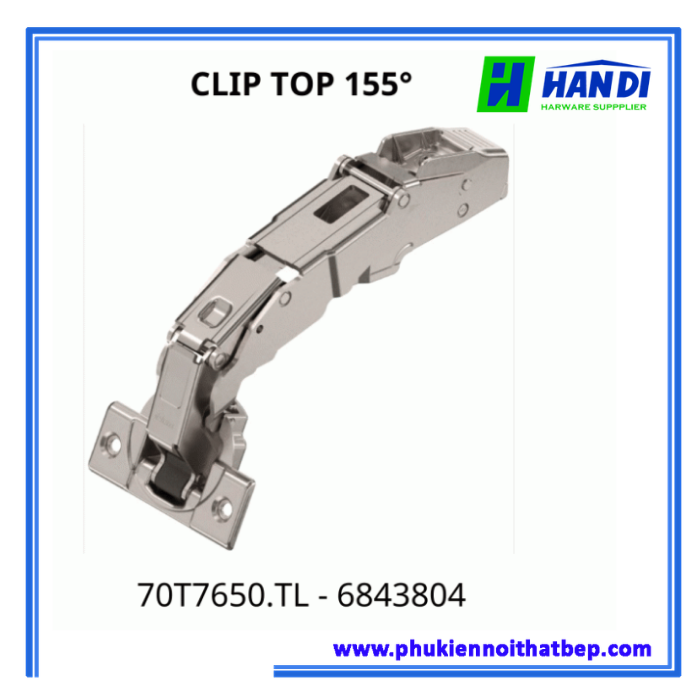 Bản lề Blum Clip top không bật góc mở 155° 70T7550.TL/70T7650.TL