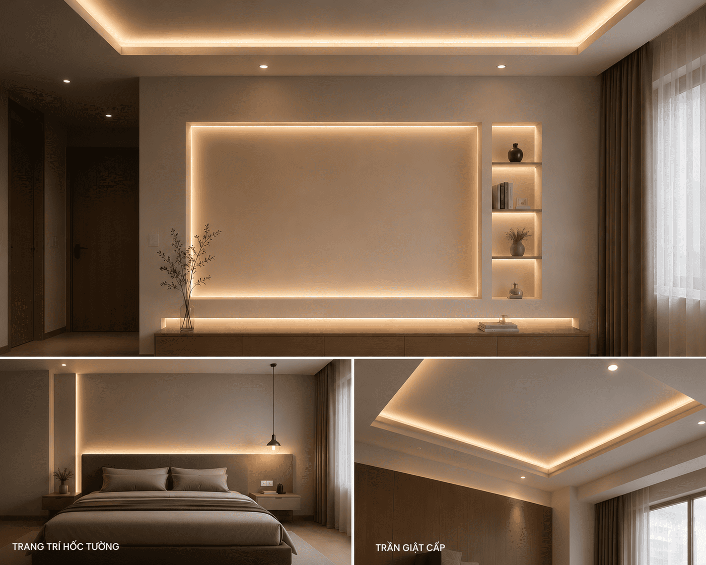LED Line Thanh Nhôm trang trí trần giật cấp và hốc tường