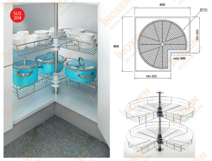 Tìm hiểu về mâm xoay góc chữ L và góc chữ U cho tủ bếp dưới.