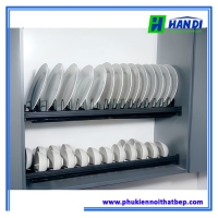 Giá bát đĩa cố định 2 tầng khung nhôm nan tròn BCD304