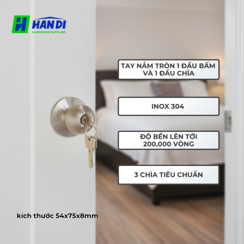 Tay nắm tròn IMUNDEX 704.13.476 Bấm 1 Chìa, Khóa phòng dành cho phòng ngủ