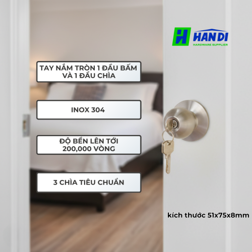 Tay nắm tròn IMUNDEX 704.13.476 Bấm 1 Chìa, Khóa phòng dành cho phòng ngủ