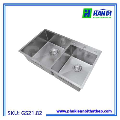Chậu rửa 2 hố lệch thoát tròn GARIS GS21.82