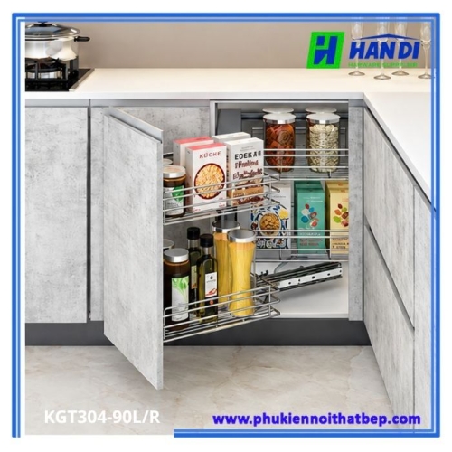 Kệ góc liên hoàn inox nan tròn KGT304-90L/R